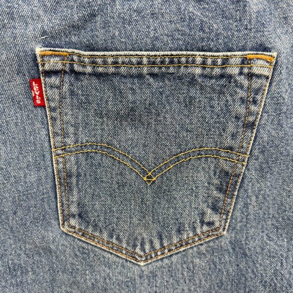 Levis 501 Jeans Mens 34x34 Pants Blue Stonewash Frayed Hem Button Straight Denim - Picture 8 of 12